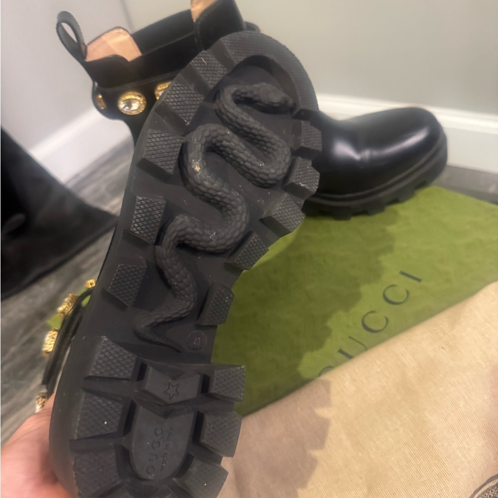 Gucci Black Ankle Boots with Gold Crystal Embellishments - Picture 5 of 6